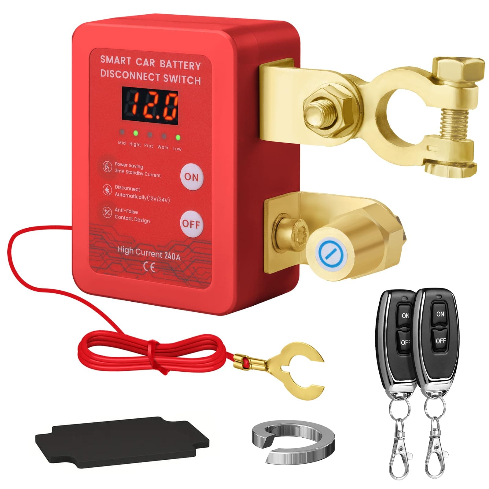 Mtchavno Desconectador de Bateria Coche 240A, Corta Corriente Bateria 12V Coche, Interruptor de Desconexión de Batería Remota con 2 Telecontrol, Interruptor de Batería para Coche Camión RV, ATV