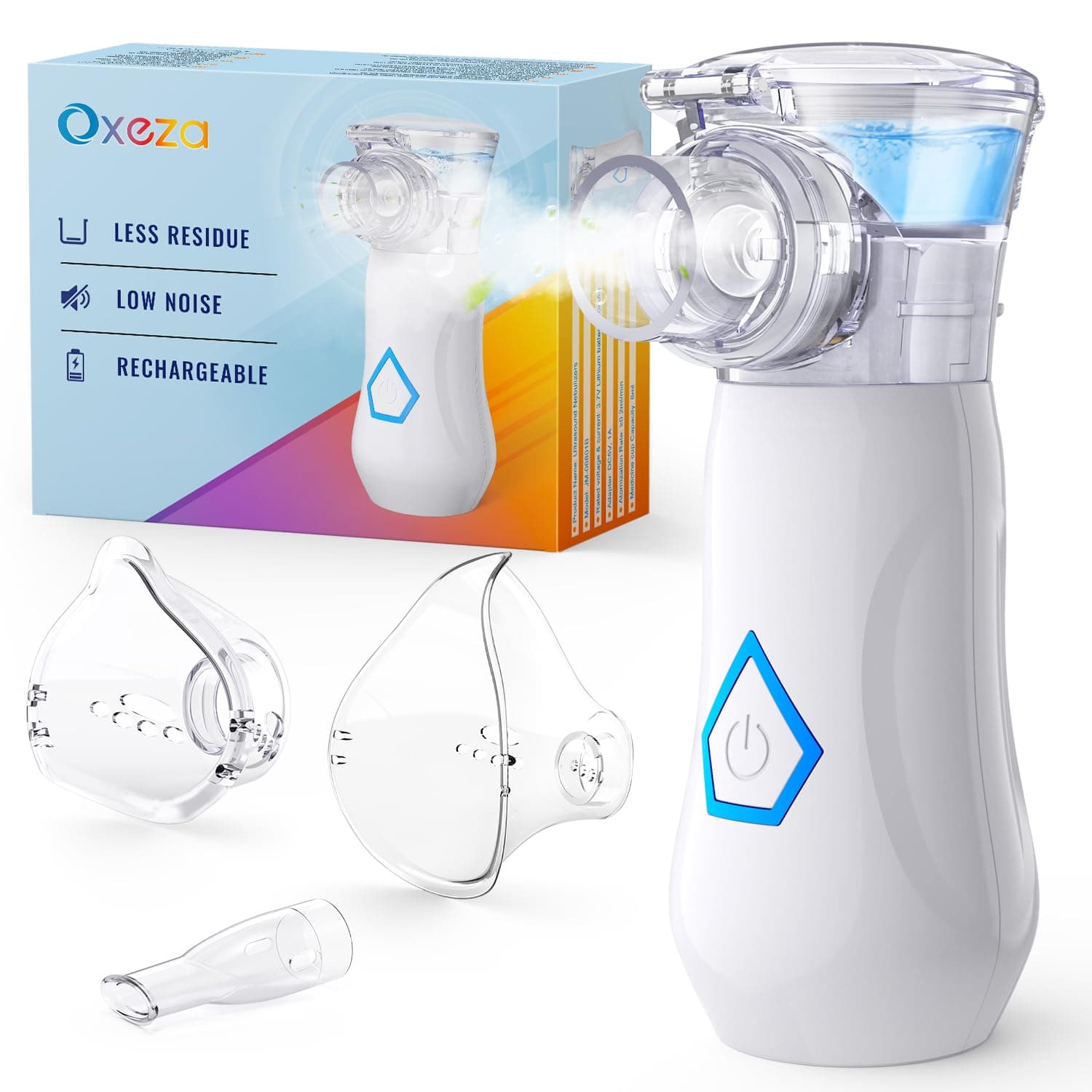 Oxeza Tragbarer Inhalationsgerät, Leiser Inhaliergeräte für Erwachsene, über USB-C Aufladbarer Inhalator für alle Altersgruppen, einstellbarer Sprühnebel, mit Selbstreinigungsfunktion