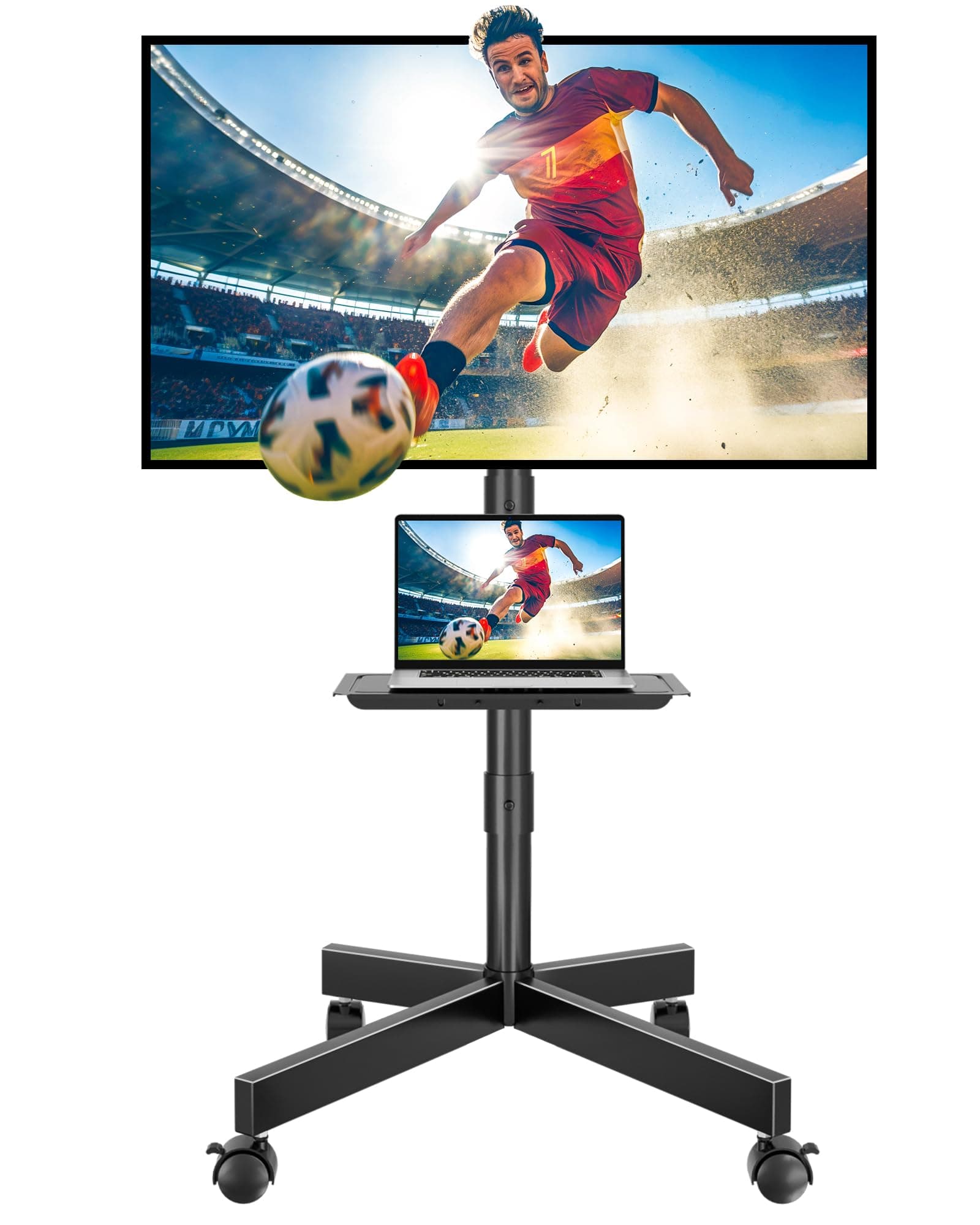 BONTEC Soporte TV Ruedas para TVs de 23 a 60 Pulgadas de LED, LCD, OLED Planos y Curvos, Soporte TV Pie con Ruedas Móvil con Inclinación y Estante para Medios, hasta 40 kg, Máx. VESA 400x400mm