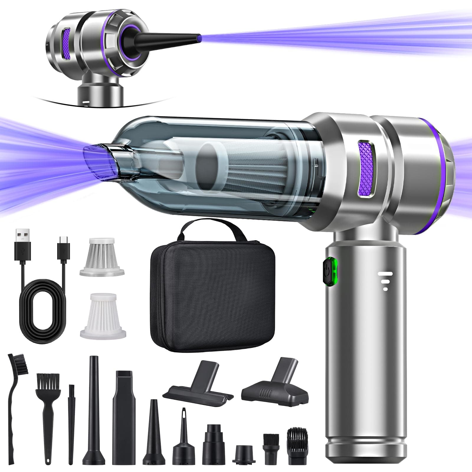 Micisty Aspirateur Voiture 4 en 1 Puissant 28000 PA Aspirateur à Main sans Fil 3 Vitesses 240 000 TR/Min pour Voiture, Cuisine, PC, canapé, Bureau, Maison et Nettoyage des Poils d'animaux