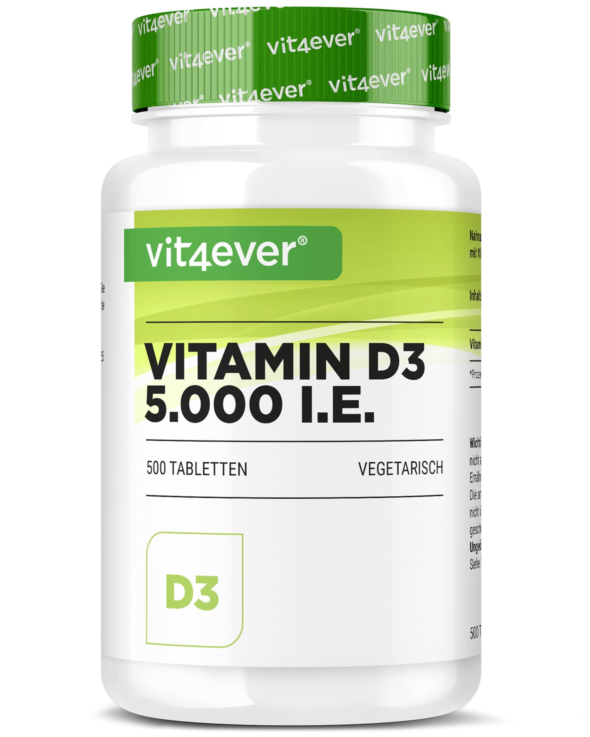 Vitamin D3 5000 I.E. Depot - 500 Tabletten - Hochdosiert - Laborgeprüft - Vegetarisch - Hohe Reinheit - 5 Tagesdosis 1000 I.E. pro Tag - Premium Qualität