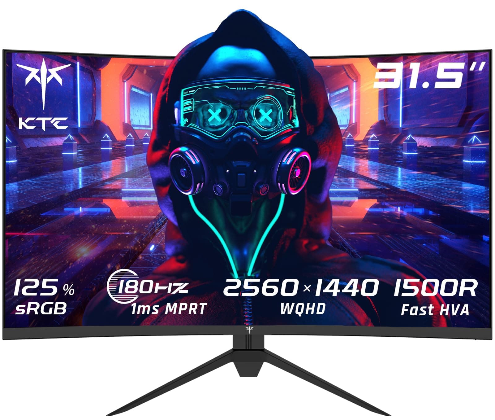 KTC Monitor Gaming 32 Pollici Curvo, 180Hz, 2K QHD 2560 x 1440p Schermo PC, 1ms, 1500R VA, HDR10, 125% sRGB, FreeSync & G-Sync, Inclinazione Regolabile, DP1.4 165Hz, HDMI2.0 144Hz, H32S17