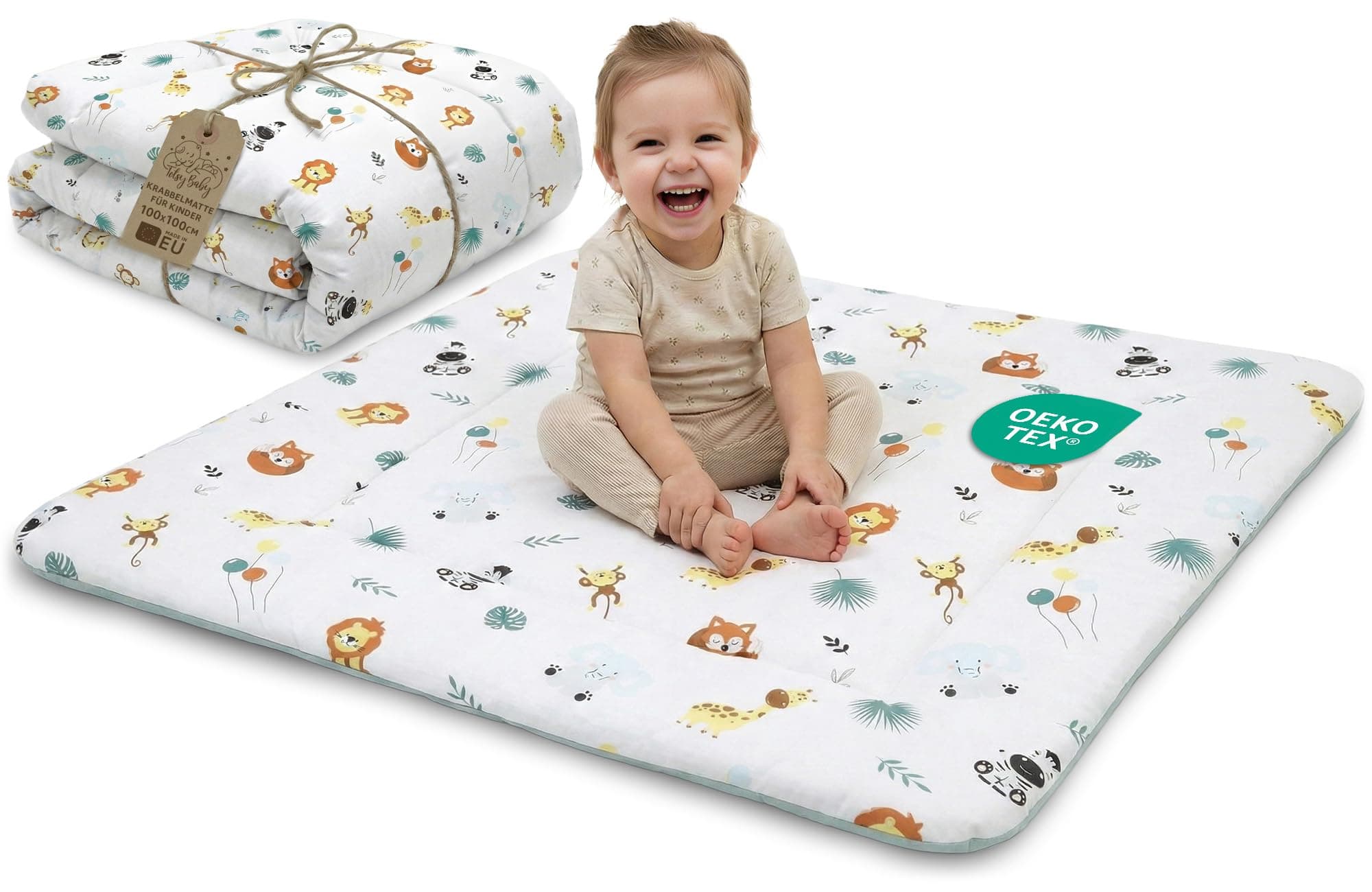 Tappeto gioco bambini per gattonare - tappeti stanza per gattonamento bimbi tappetino neonato cameretta bambina e bambino 100 cm certificazione Oeko-Tex Safari