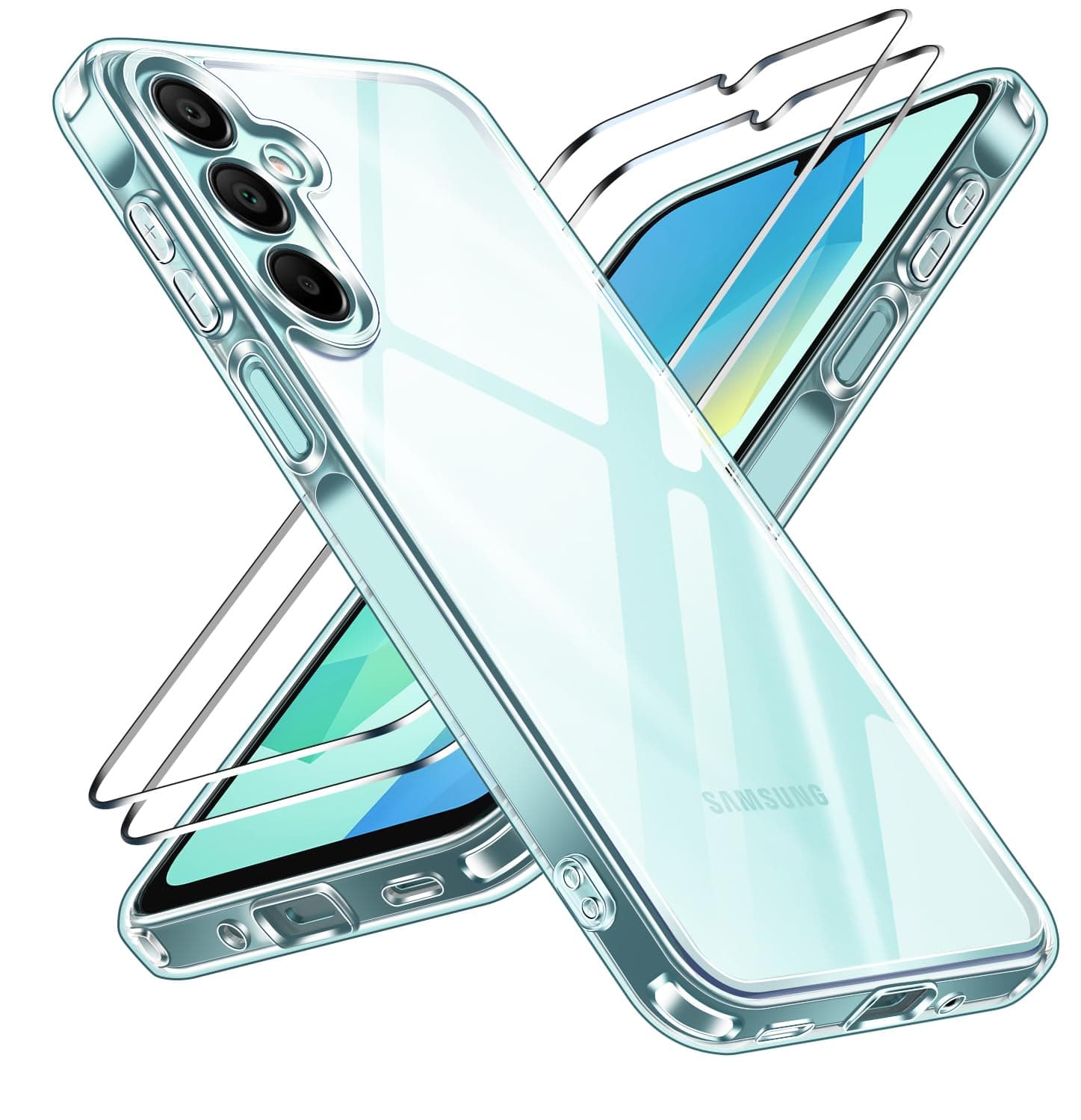 ivoler Coque pour Samsung Galaxy A16 4G/5G, avec 2 Films de Protection en Verre Trempé, Protection de l'objectif améliorée, Étui Transparent Antichoc Mince, Clair