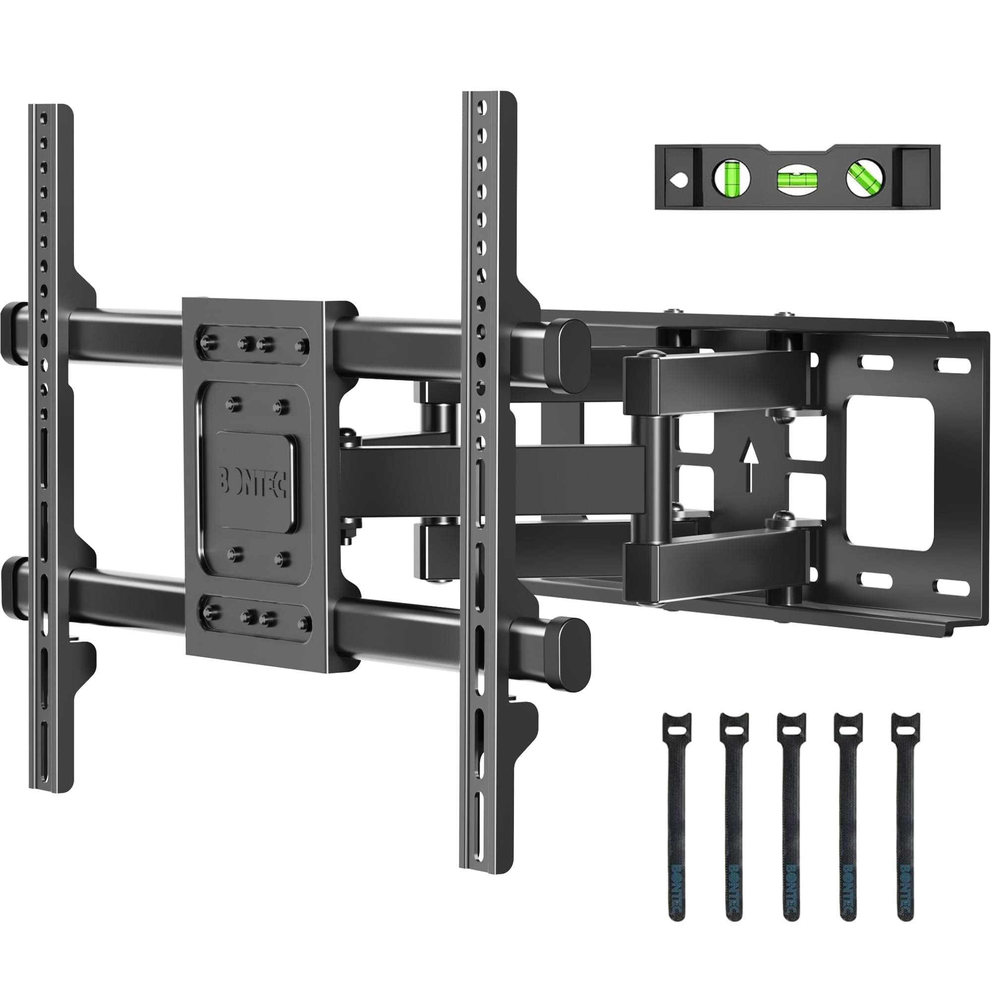 BONTEC Support Mural TV pour Télévision Plat et Incurvé LCD LED 32-84 Pouces jusqu'à 60KG, Support TV Mural orientable et Inclinable, Bras Doubles Solides et Robustes, Max VESA 600x400mm