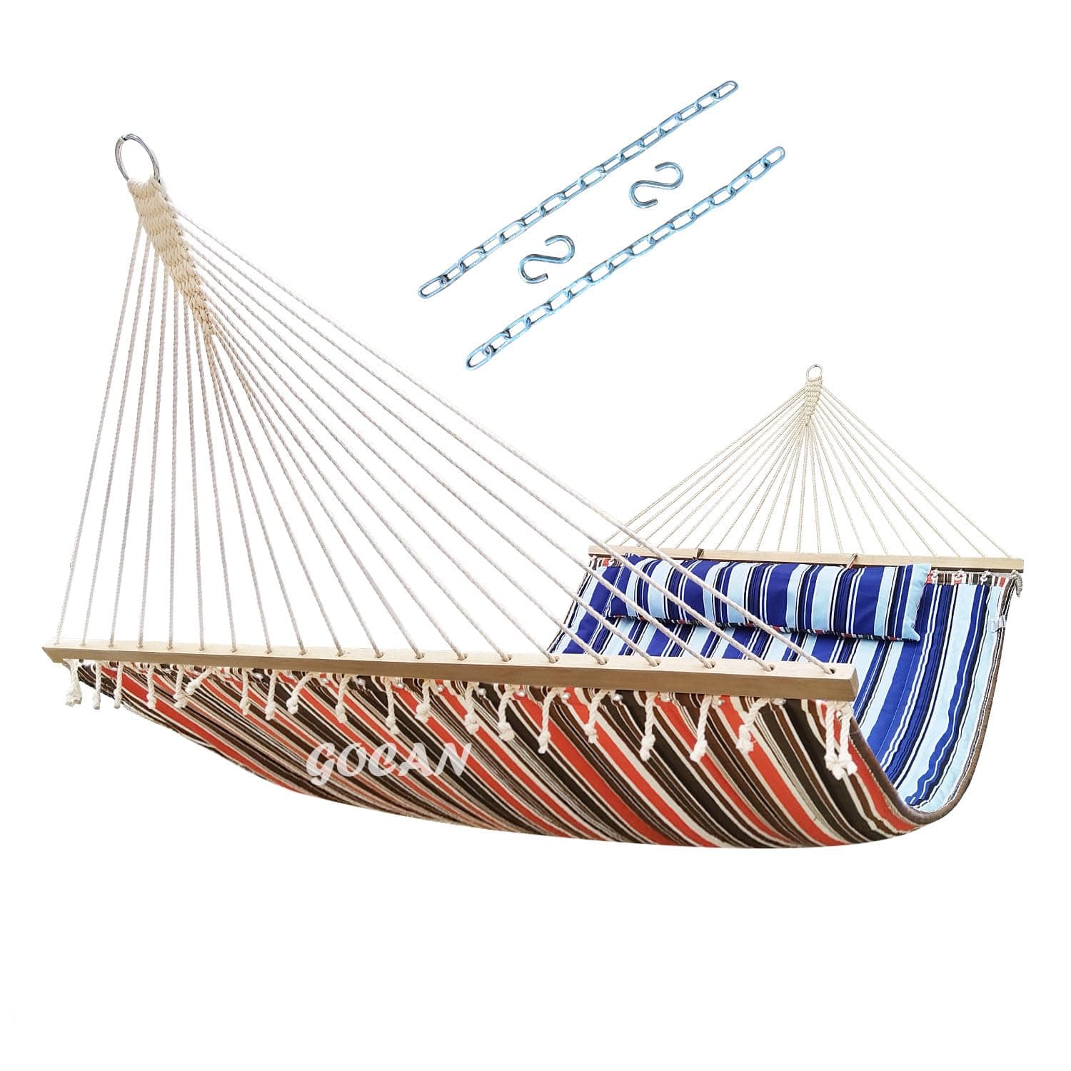 GOCAN Double hamac avec tissu matelassé et barres de soutien, plus long et plus stable, hamacs de qualité pour la cour extérieure