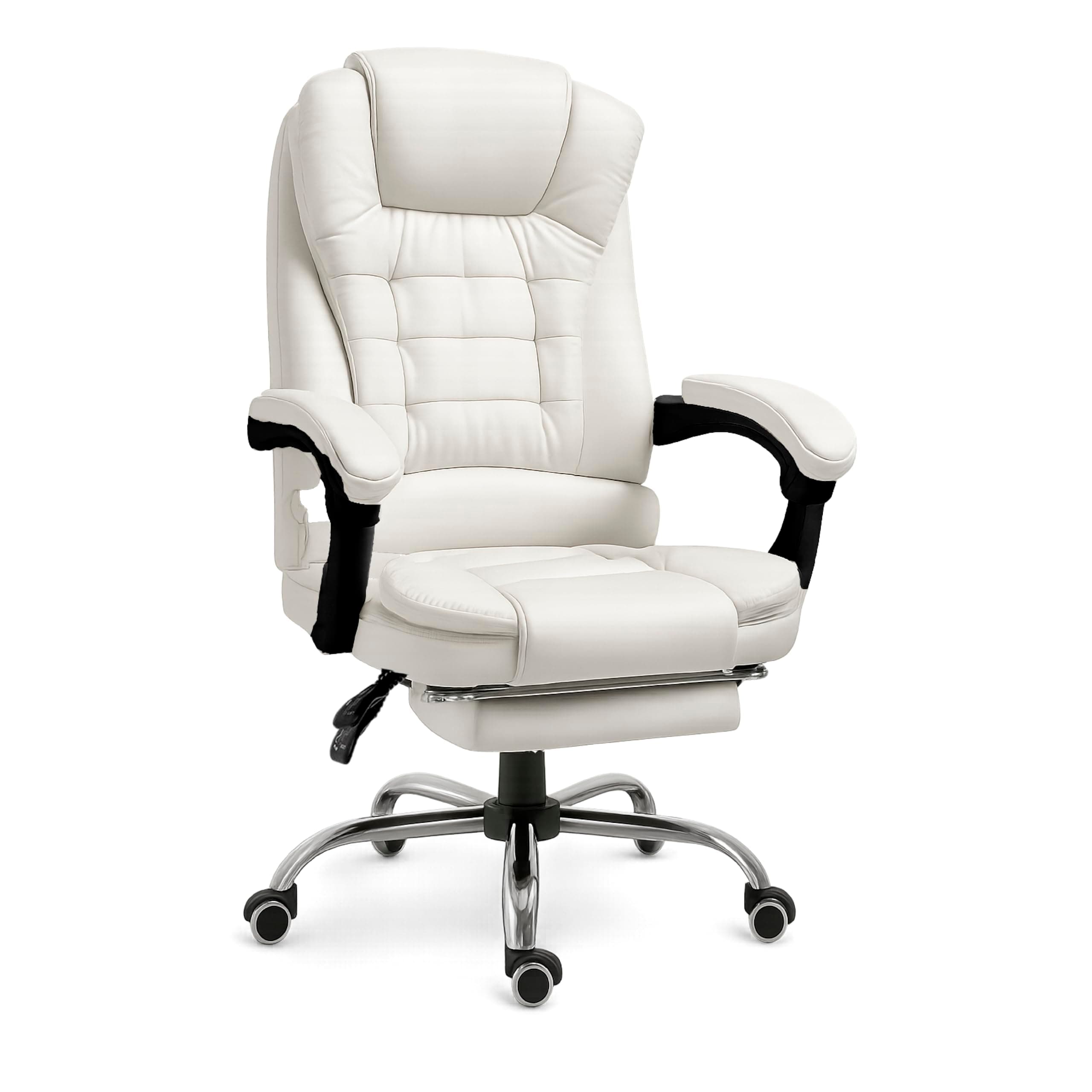 RMF Sedia Ufficio Ergonomica Professionale Reclinabile, Sedia Scrivania Seduta Comoda e Rilassante con Poggiapiedi - Poltrona Relax con Ruote Girevoli Altezza Regolabile Bianca