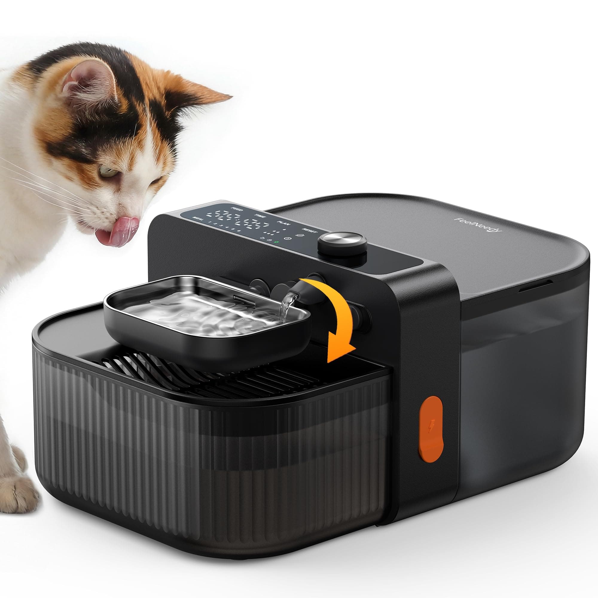 FEELNEEDY 3.5L Fontaine a Eau Chat sans Fil et sans Filtre avec Batterie 3000mAh, sans Changement de Filtre & sans Consommables, Fontaine à Eau pour Chat avec Bol en Acier Inoxydable