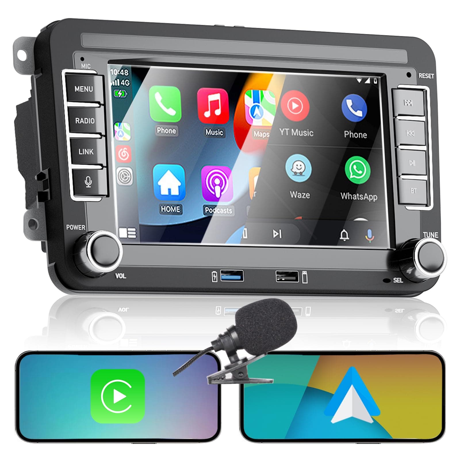 Liulbobu CarPlay Autoradio pour VW Golf 5 6 Passat Jetta Caddy Polo CC Tiguan EOS Touran T5 Skoda, 7 Pouces sans Fil Carplay & Android Auto, Puissance élevée/Bluetooth/FM/AM Radio/USB/DSP/RDS/SWC