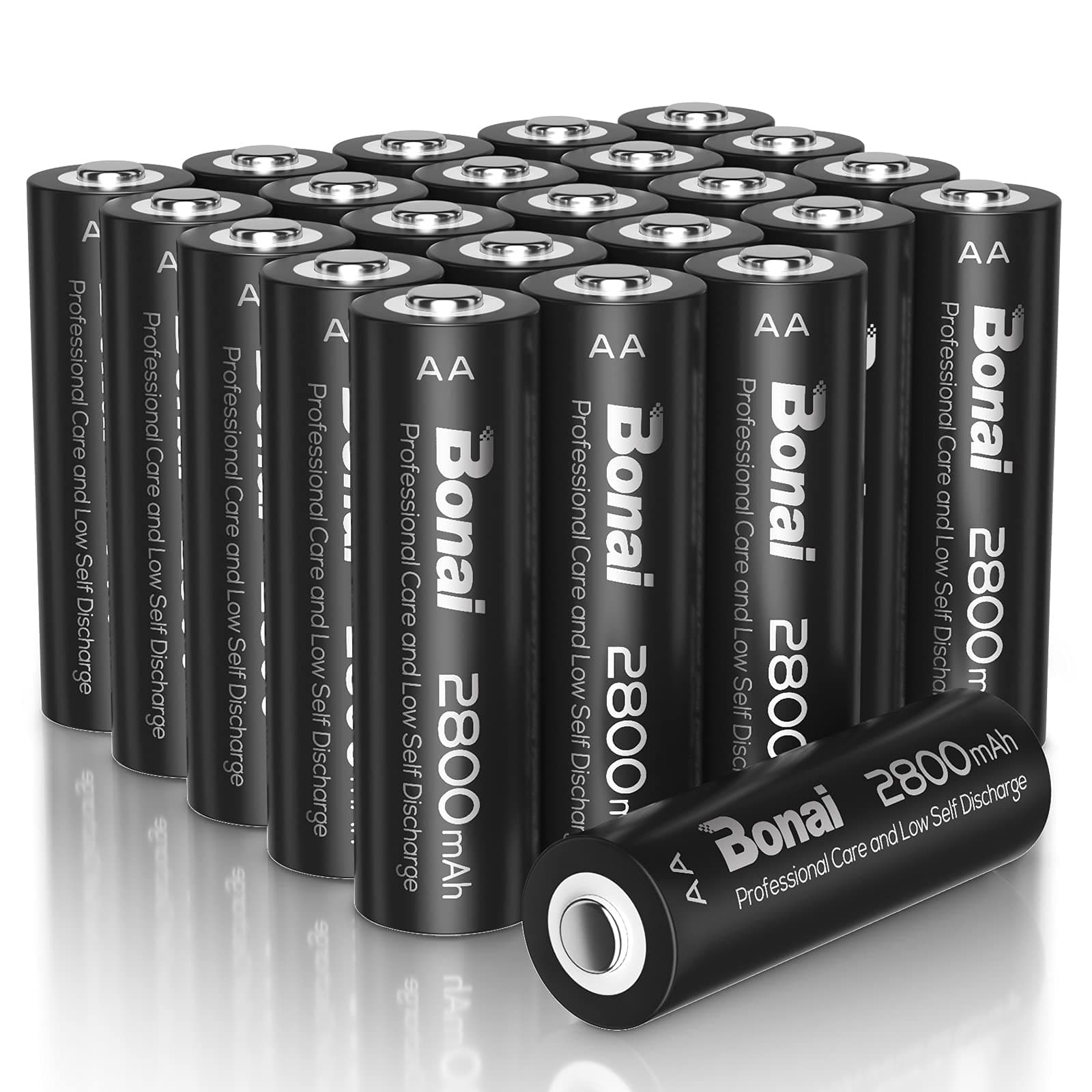 Pilas Recargables AA, BONAI Alta Capacidad 2800mAh AA 1.2V Ni-MH de Pilas Recargable, 1200 Ciclos, Precargadas Pilas Recargables, Baja Autodescarga (24 Piezas)