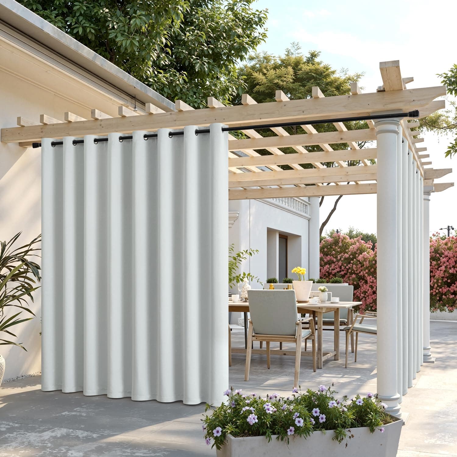 MIULEE Cortinas de Exterior Impermeable, Cortinas Terraza Exterior con Ojales, Adecuada para Balcones, Pérgolas, 1 Pieza, 254x243cm, Blanco Gris