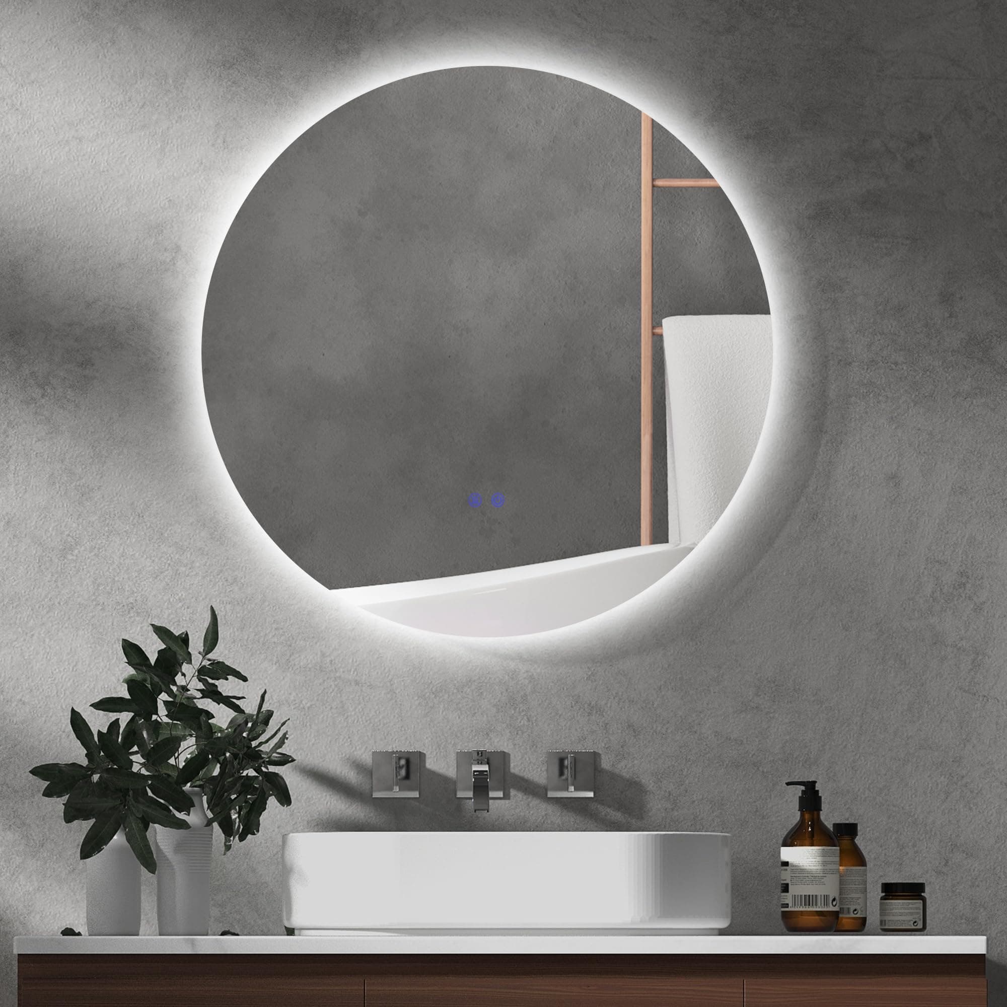 kleankin Miroir Rond Lumineux LED Miroir Mural de Salle de Bain 70 cm avec éclairage Interrupteur Tactile système antibuée luminosité réglable 35W Blanc et Argent