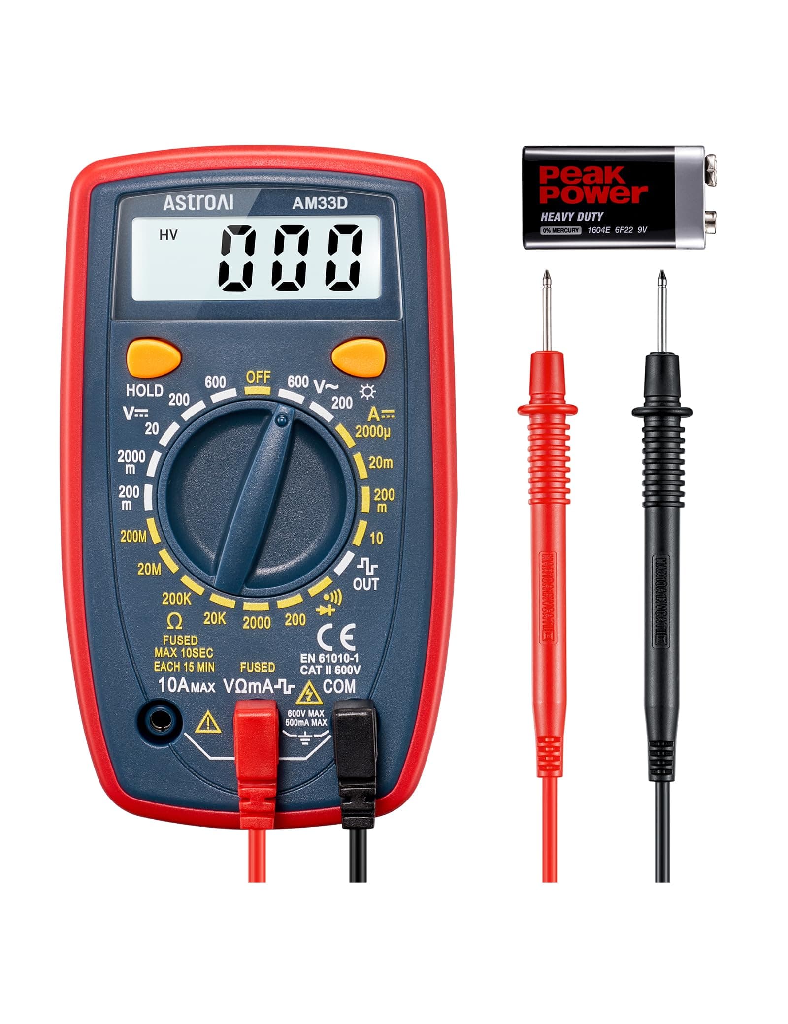 AstroAI Multímetro Digital, Polímetro Profesional, Voltímetro, Tester Electricista, Multimeter para Corriente CC, Voltaje CA/CC, Resistencia, Continuidad y Diodos de Prueba, Azul