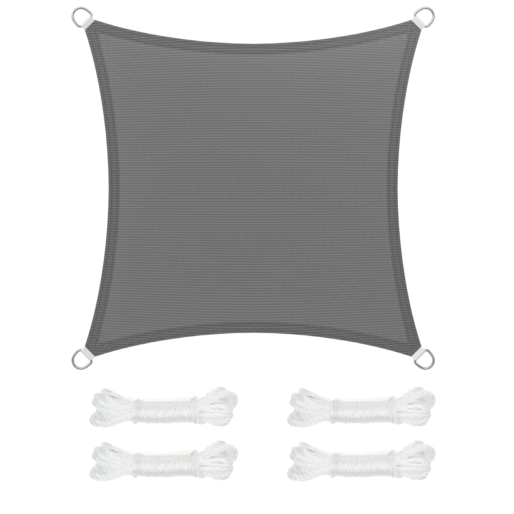 SONGMICS Vela de Sombra de 4 x 4 m, Tejido HDPE de Protección Solar, Transpirable, Permeable al Agua, Terraza, Jardín, Balcón, Camping, Cuadrada, Cóncava, Cuerdas de 2 m, Gris Ahumado GSS44GY