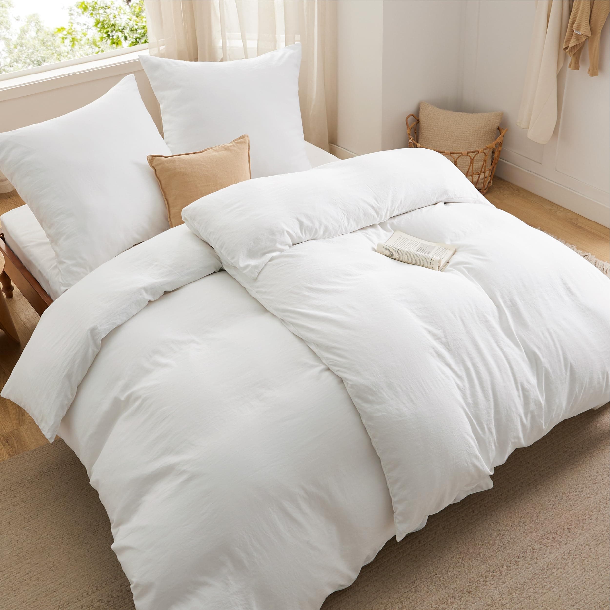 BEDSURE Bettwäsche 135x200 4teilig Bettbezug - Weiche Baumwollähnlich Bettwäsche-Set 135 x 200 cm 2er Set mit 2 Kissenbezüge 80x80 cm, ÖKO-TEX Deckenbezug Bedding Weiß mit Reißverschluss