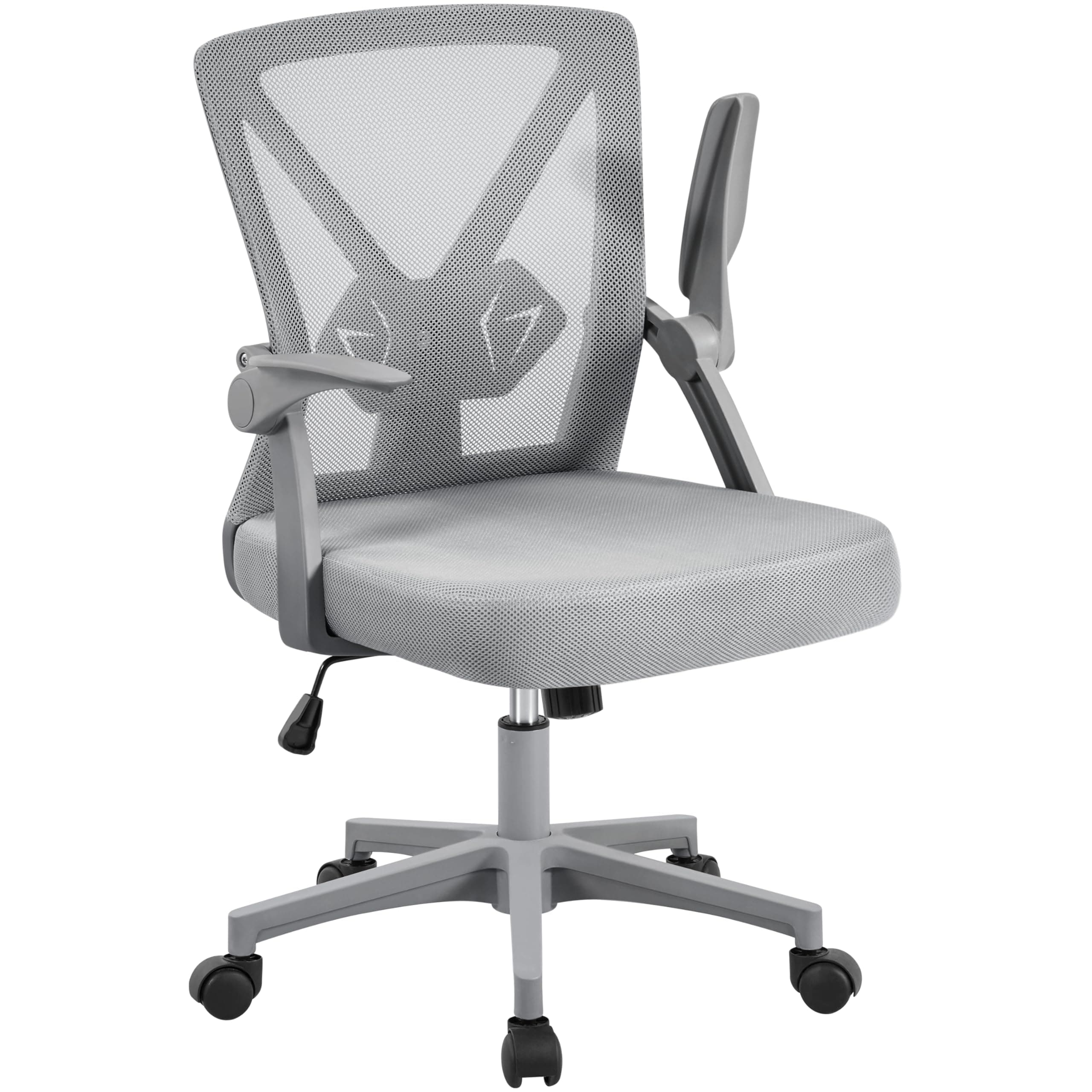 Yaheetech Bürostuhl Schreibtischstuhl mit hochklappbare Armlehnen, Drehstuhl aus Mesh, Office Chair Ergonomic, erstellbaren Lendenwirbelstütze, Wippfunktion, höhenverstellbar Grau