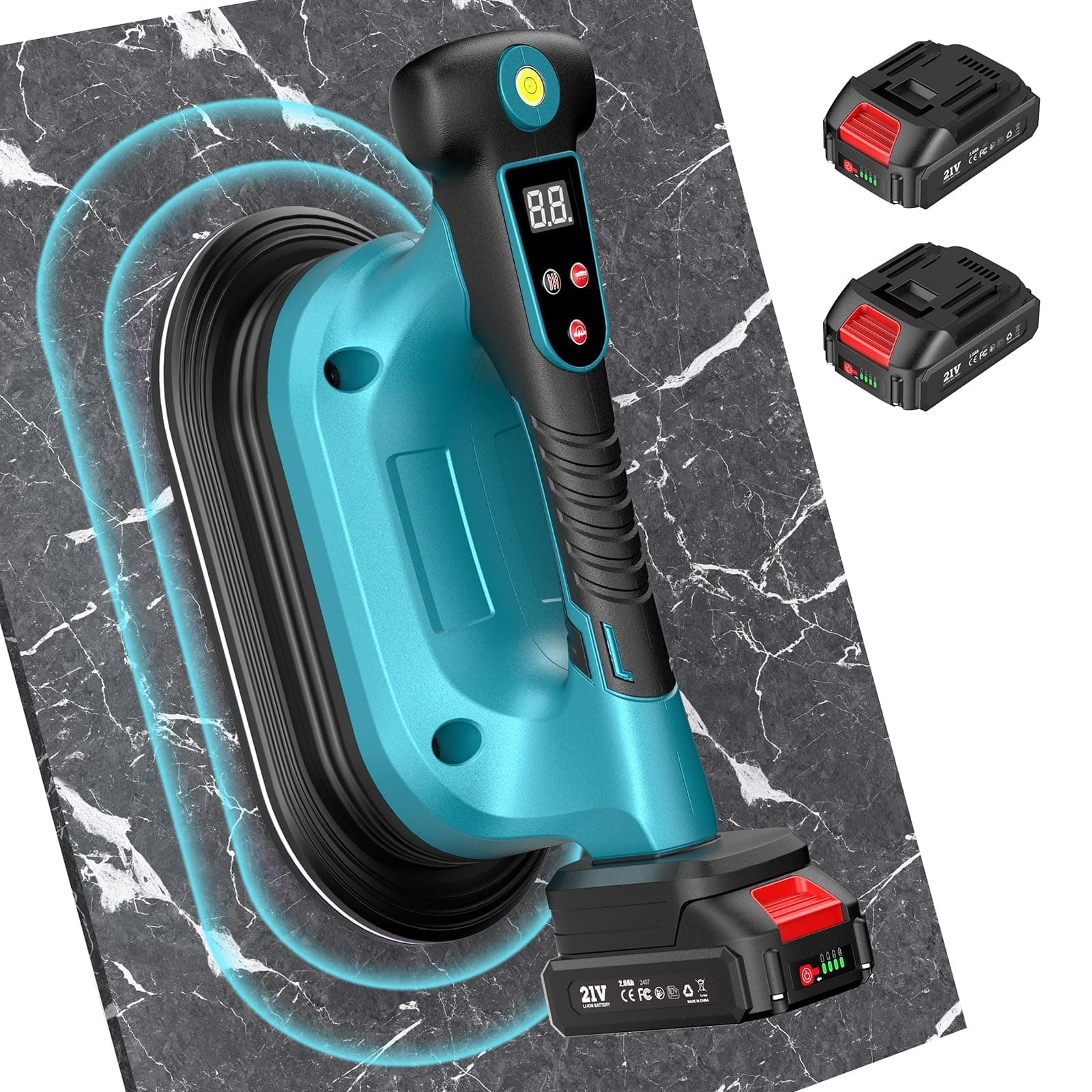 SEESII Vibratore per Piastrelle 285 mm, 2-in-1 Ventosa Vibrante per Piastrelle & Strumento di Vibrazione, 12 Velocità, Batteria 10 Ore, Livella – Vibratore Piastrelle per Formati Grandi (K919B)