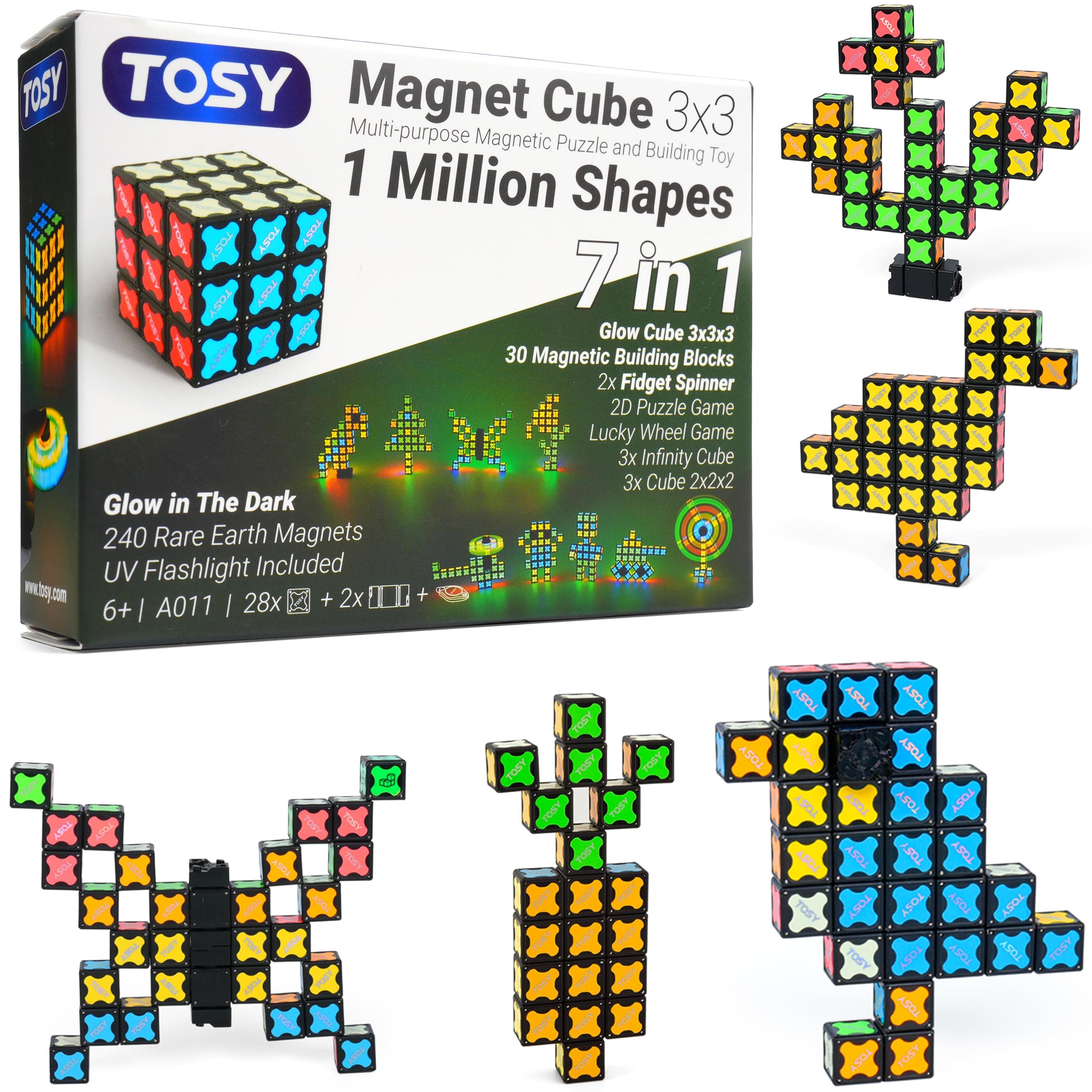 TOSY Magnet Cube 3x3 - 30 Bloques, Multiusos: Bloques de construcción creativos, Fidget Spinner transformable, Rompecabezas/Cubo Infinito, Regalo de Pascua para niños, Juguete Stem Brillante